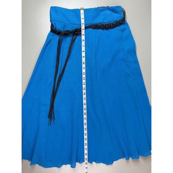 Vintage Y2K Laura Scott Midi Skirt Small Blue 100% Cotton Macrame Belt Boho - Picture 5 of 12